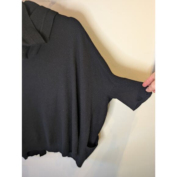 Splendid 100% Cashmere Black Hooded Open Front Cardigan Poncho Cozy Luxury XL - Picture 10 of 10